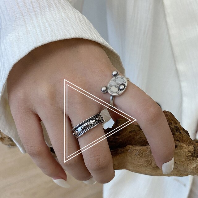 Srebrny pierścionek z podwójnym krzyżem w stylu Retro, dla kobiet, zdobiony Smiley Tail - Wianko - 6