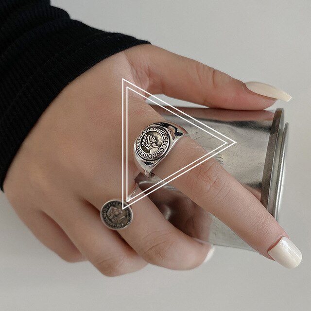 Srebrny pierścionek z podwójnym krzyżem w stylu Retro, dla kobiet, zdobiony Smiley Tail - Wianko - 14