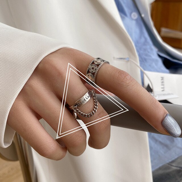 Srebrny pierścionek z podwójnym krzyżem w stylu Retro, dla kobiet, zdobiony Smiley Tail - Wianko - 5