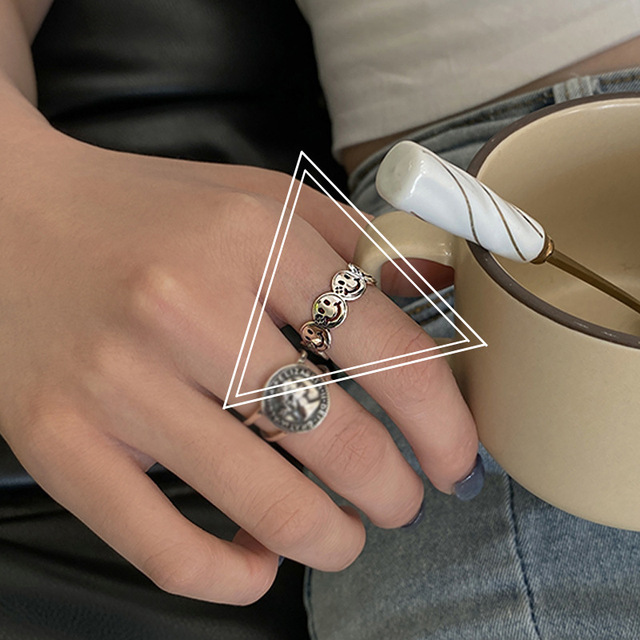 Srebrny pierścionek z podwójnym krzyżem w stylu Retro, dla kobiet, zdobiony Smiley Tail - Wianko - 12