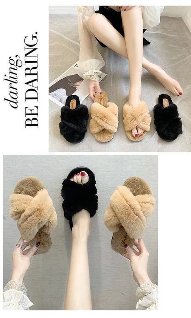 Klapki damskie pluszowe jesienne i zimowe wiosenne krzyżowe leniwe sandały z futerkiem króliczym - Wianko - 10