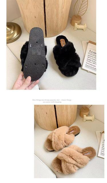 Klapki damskie pluszowe jesienne i zimowe wiosenne krzyżowe leniwe sandały z futerkiem króliczym - Wianko - 17