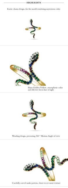 Srebrny pierścień żmijka w kształcie otwartego łuku z regulowanym rozmiarem - 925 sterling, 18k pozłacany, w kolorze rainbow - Wianko - 3