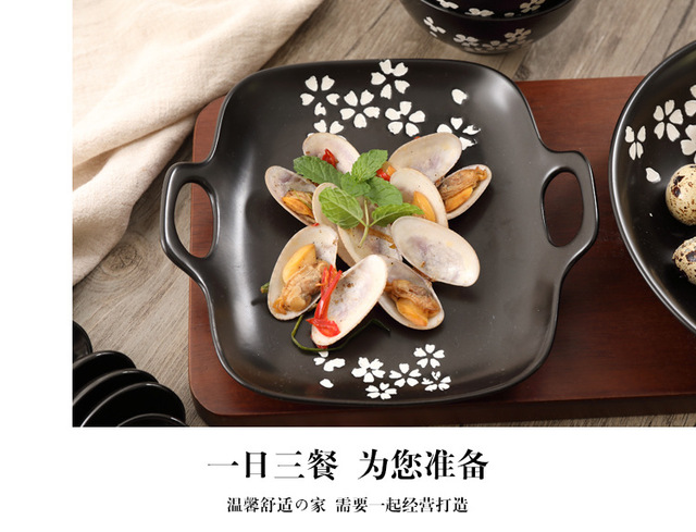 Czarna ceramiczna miska na zupę i ryż, talerz sushi, łyżka do przypraw - styl japoński - Wianko - 5