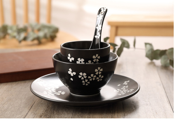 Czarna ceramiczna miska na zupę i ryż, talerz sushi, łyżka do przypraw - styl japoński - Wianko - 4