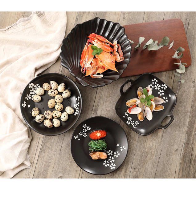 Czarna ceramiczna miska na zupę i ryż, talerz sushi, łyżka do przypraw - styl japoński - Wianko - 30