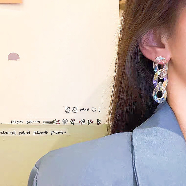 Kolczyki wiszące UMKA moda - akrylowe, przezroczyste, błyszczące, kobieta Resin-metal Bonded, w kształcie obręczy, Jewerlry 2021 - Wianko - 4