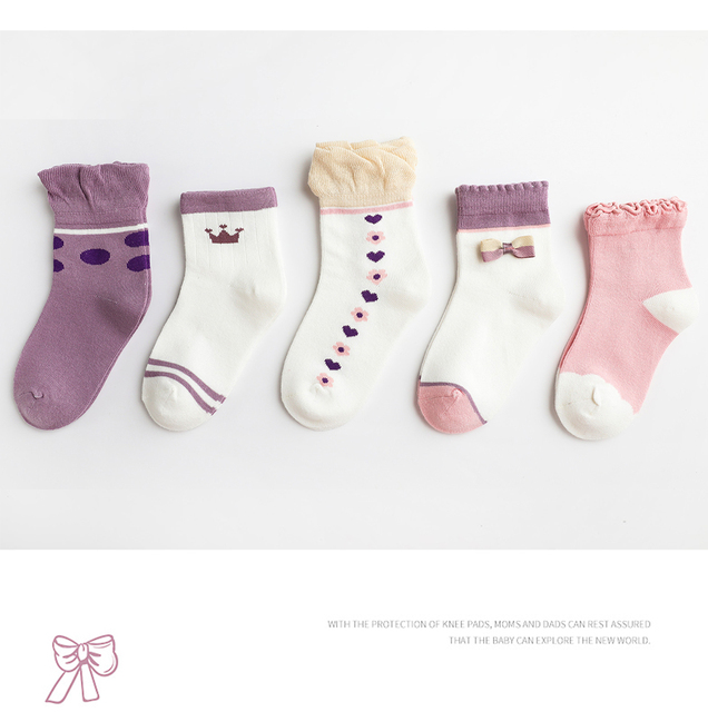 Skarpetki dziecięce krótkie bawełniane, kolorowe z kokardkami i koronką - Wianko - 9