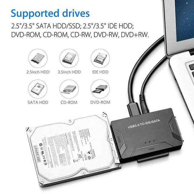 Adapter USB 3.0 do SATA IDE dla HDD/SSD 2.5 i 3.5 CD DVD ROM CD-RW - Wianko - 2