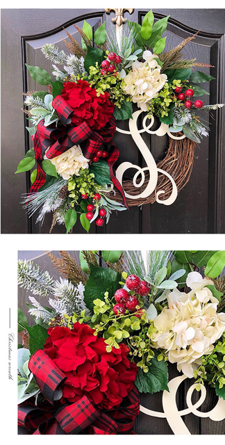 Wieniec świąteczny drzwi wiszący w amerykańskim stylu - symulacja rattanu, ozdoba na ścianę ze ślubnym motywem bawełnianych wianków - Wianko - 5