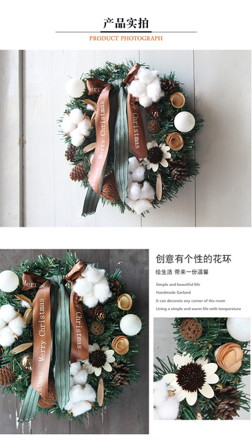 Wieniec świąteczny drzwi wiszący w amerykańskim stylu - symulacja rattanu, ozdoba na ścianę ze ślubnym motywem bawełnianych wianków - Wianko - 16