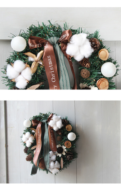 Wieniec świąteczny drzwi wiszący w amerykańskim stylu - symulacja rattanu, ozdoba na ścianę ze ślubnym motywem bawełnianych wianków - Wianko - 17