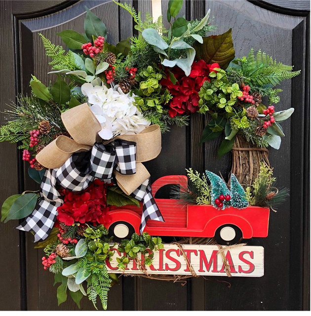 Wieniec świąteczny drzwi wiszący w amerykańskim stylu - symulacja rattanu, ozdoba na ścianę ze ślubnym motywem bawełnianych wianków - Wianko - 1