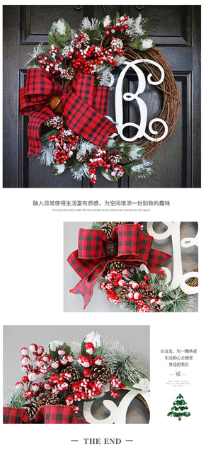 Wieniec świąteczny drzwi wiszący w amerykańskim stylu - symulacja rattanu, ozdoba na ścianę ze ślubnym motywem bawełnianych wianków - Wianko - 12