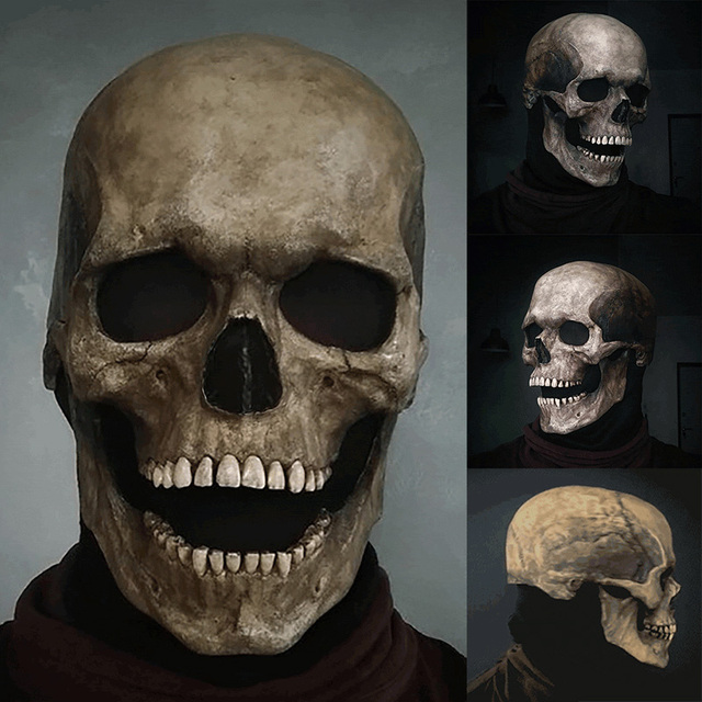 Maska Halloween lateksowa z ruchomą szczęką na całą głowę, straszna czaszka Unisex - Horror Cosplay DIY - Wianko - 8