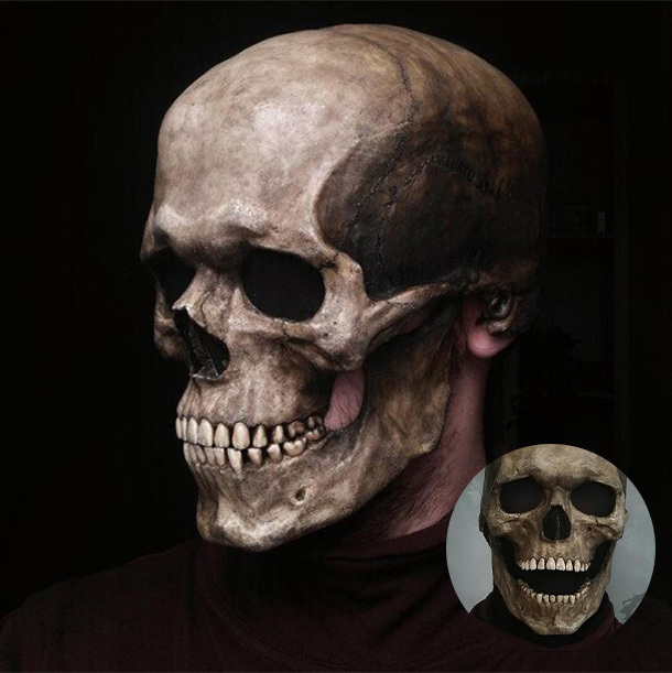 Maska Halloween lateksowa z ruchomą szczęką na całą głowę, straszna czaszka Unisex - Horror Cosplay DIY - Wianko - 7