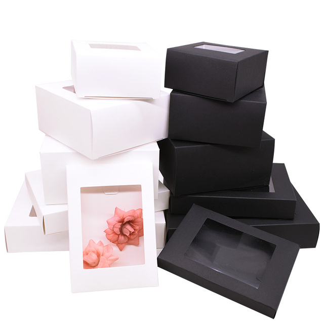 Pudełko papierowe z oknem, 6 sztuk, kolor biały i czarny, do pakowania prezentów, DIY - Wianko - 15