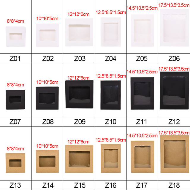 Pudełko papierowe z oknem, 6 sztuk, kolor biały i czarny, do pakowania prezentów, DIY - Wianko - 17