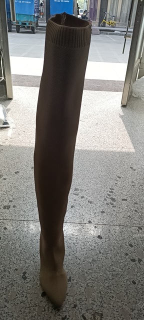 Wiosenny i jesienny kobiecy but na wysokim obcasie za kolano: czarne/beżowe seksowne skarpety długie - Wianko - 3