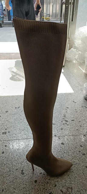 Wiosenny i jesienny kobiecy but na wysokim obcasie za kolano: czarne/beżowe seksowne skarpety długie - Wianko - 4