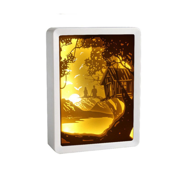 Lampka nocna z papierowym rzeźbieniem w 3D - Podświetlana ramka papercut - LED Light Shadow Box - Twórcze malowanie cienia na biurko - Wianko - 5