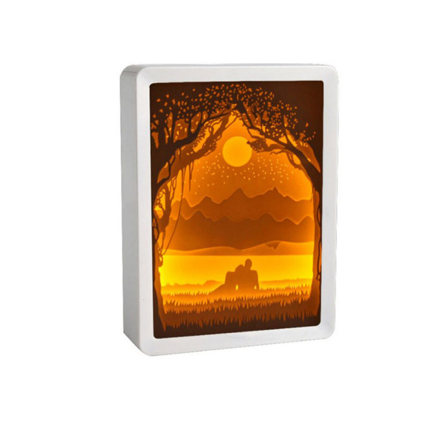 Lampka nocna z papierowym rzeźbieniem w 3D - Podświetlana ramka papercut - LED Light Shadow Box - Twórcze malowanie cienia na biurko - Wianko - 6