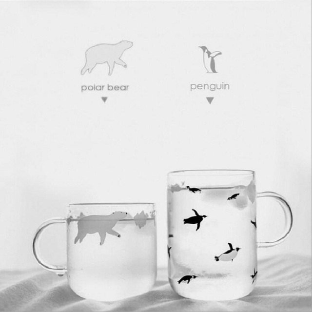 Kubek szklany z uchwytem z motywem słodkiego niedźwiedzia polarnego i pingwina do kawy i herbaty - Wianko - 14