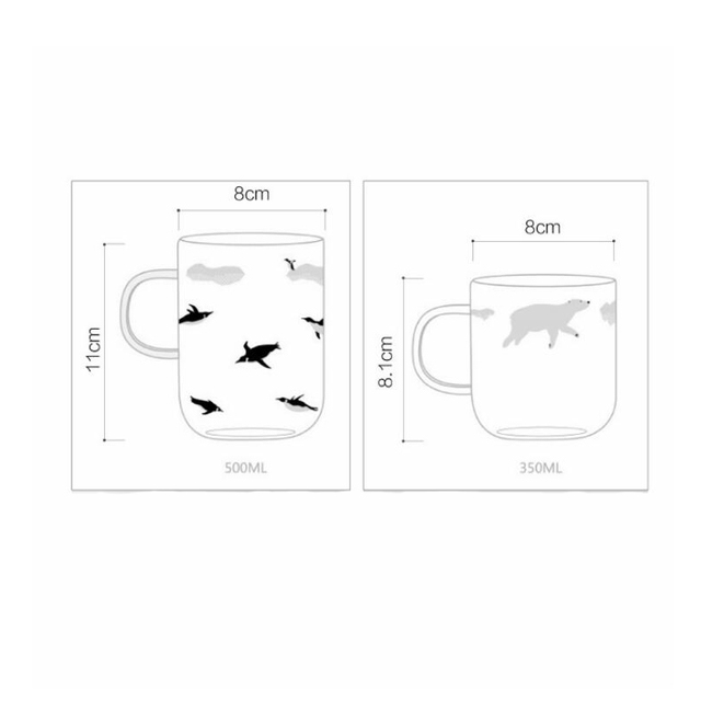 Kubek szklany z uchwytem z motywem słodkiego niedźwiedzia polarnego i pingwina do kawy i herbaty - Wianko - 5