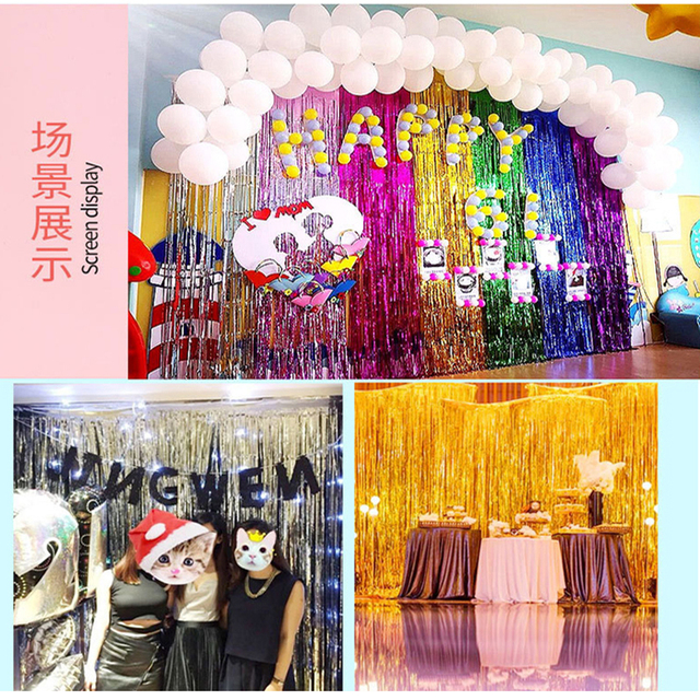 Kurtyna dekoracyjna z jedwabnej folii, deszcz urodzinowy, ślubny, halloweenowy, tło drzwiowe i ścienne balony i akcesoria - Wianko - 2
