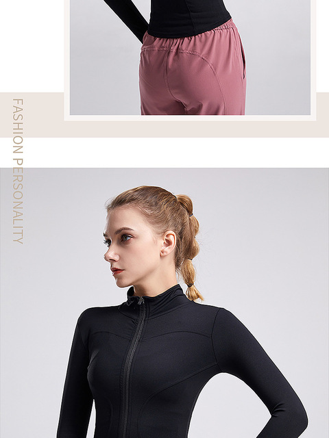 Koszulka do jogi damska z długim rękawem i z przodu zamek błyskawiczny oraz spodnie sportowe treningowe Running Slim Activewear - Wianko - 18