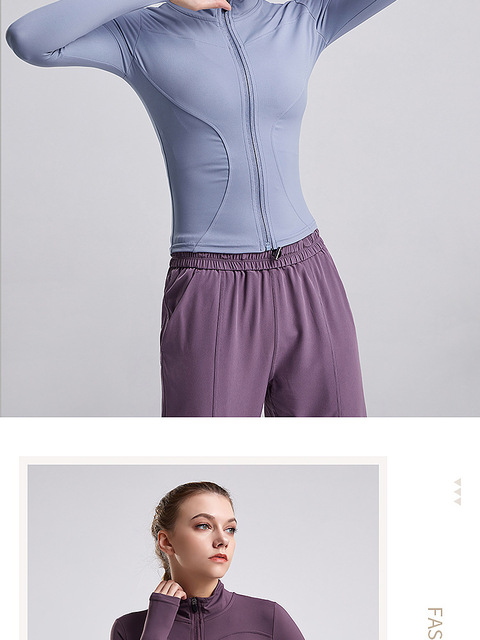 Koszulka do jogi damska z długim rękawem i z przodu zamek błyskawiczny oraz spodnie sportowe treningowe Running Slim Activewear - Wianko - 13