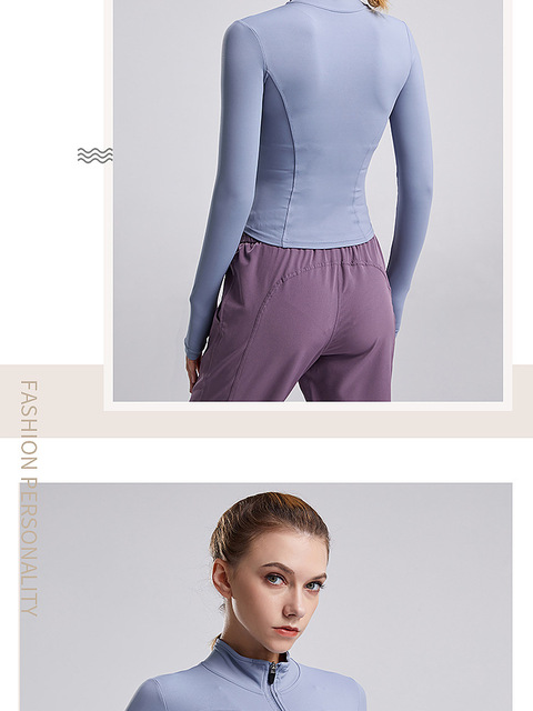 Koszulka do jogi damska z długim rękawem i z przodu zamek błyskawiczny oraz spodnie sportowe treningowe Running Slim Activewear - Wianko - 11