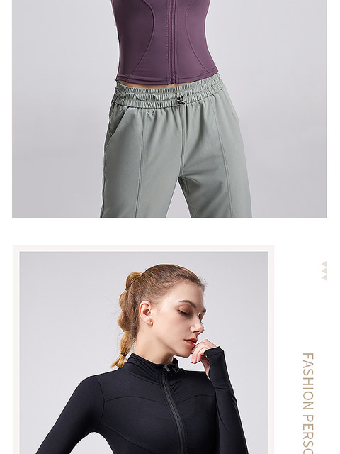Koszulka do jogi damska z długim rękawem i z przodu zamek błyskawiczny oraz spodnie sportowe treningowe Running Slim Activewear - Wianko - 16
