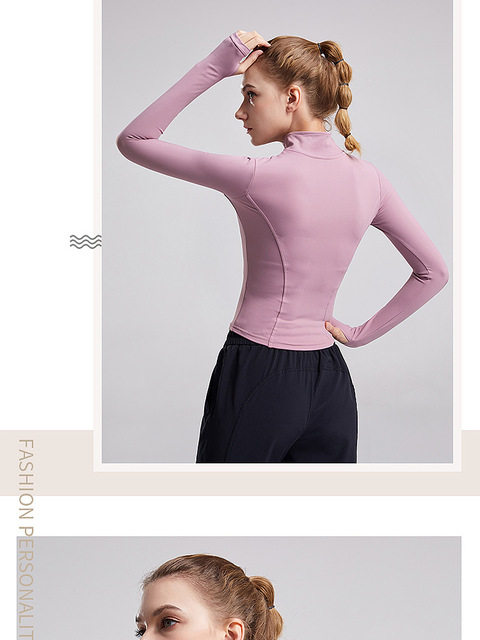 Koszulka do jogi damska z długim rękawem i z przodu zamek błyskawiczny oraz spodnie sportowe treningowe Running Slim Activewear - Wianko - 7