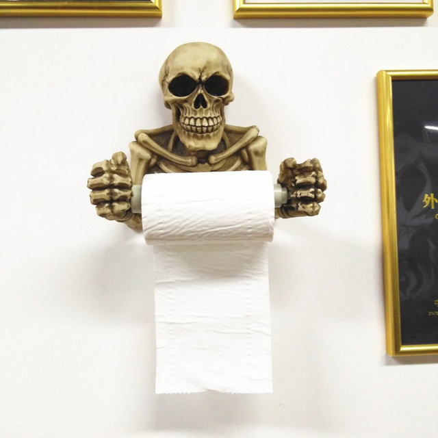 Kreatywny uchwyt na papier toaletowy naścienny - przechowywanie i schowek w łazience - czaszka - Wianko - 3