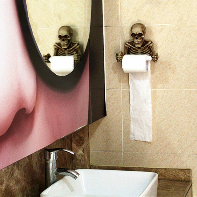 Kreatywny uchwyt na papier toaletowy naścienny - przechowywanie i schowek w łazience - czaszka - Wianko - 2