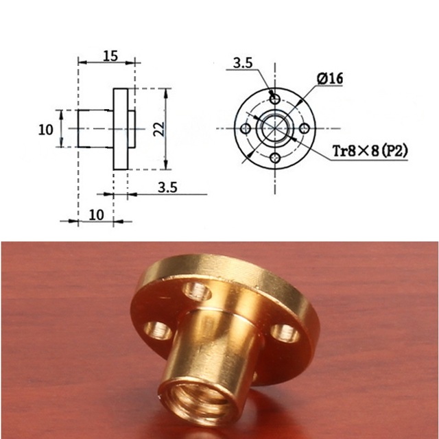 Mosiężna nakrętka H z gwintem 2 mm i średnicą 8 mm do drukarek 3D z osią T8 - Wianko - 8