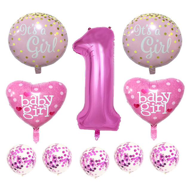 Dekoracje urodzinowe dla dzieci - Balony foliowe w kształcie cyfr 1 z motywem dziewczynki i chłopca - Rocznicowe, Baby Shower, Płeć ujawnić - Wianko - 2