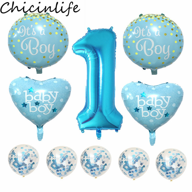Dekoracje urodzinowe dla dzieci - Balony foliowe w kształcie cyfr 1 z motywem dziewczynki i chłopca - Rocznicowe, Baby Shower, Płeć ujawnić - Wianko - 1