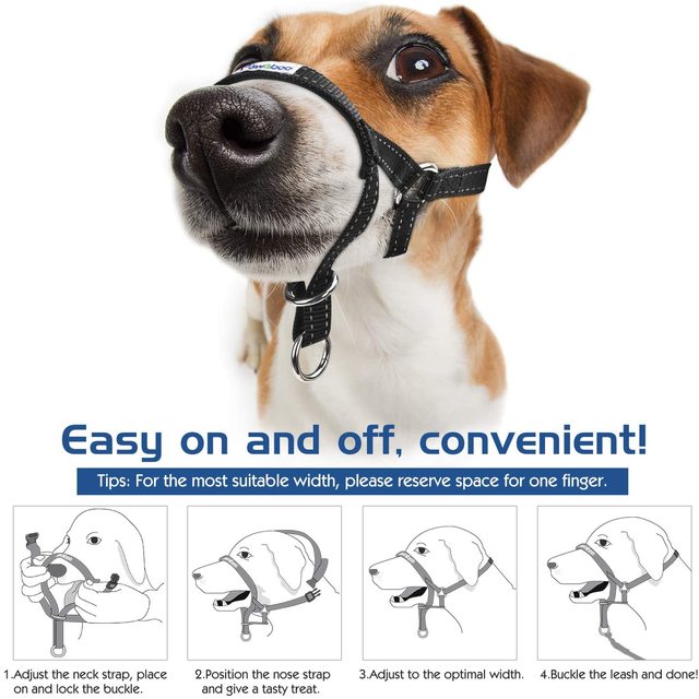 Kaganiec dla psa regulowany, odblaskowy nylon, zapobiegający gryzieniu i kontroli szczekania, mocowany na głowę - Wianko - 5
