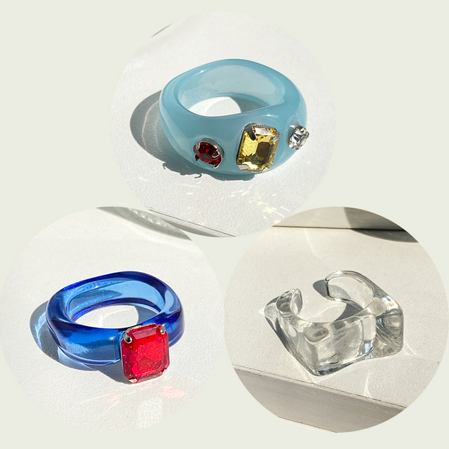 17KM Zestaw 3 koreańskich pierścieni geometrycznych z przezroczystą żywicą akrylową dla modnych kobiet - biżuteria z kryształem 2021 - Wianko - 23