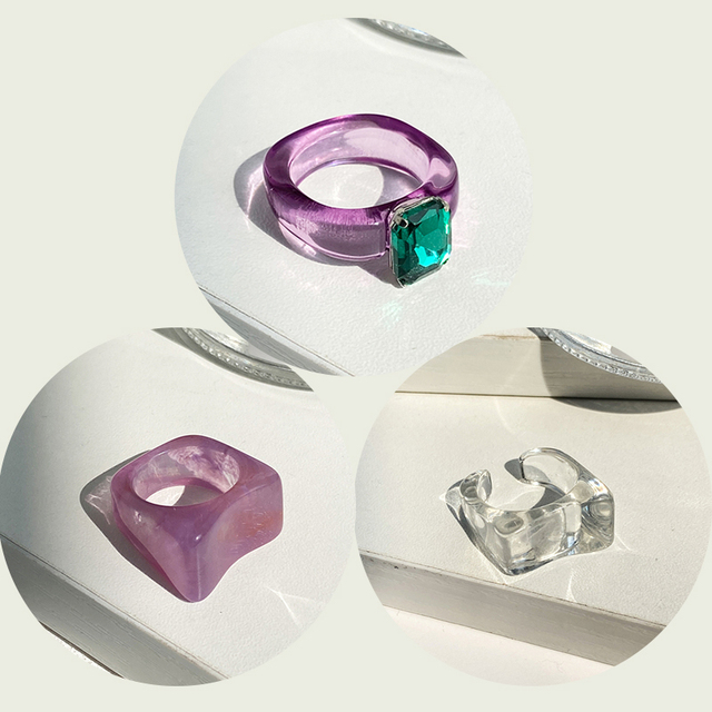 17KM Zestaw 3 koreańskich pierścieni geometrycznych z przezroczystą żywicą akrylową dla modnych kobiet - biżuteria z kryształem 2021 - Wianko - 30