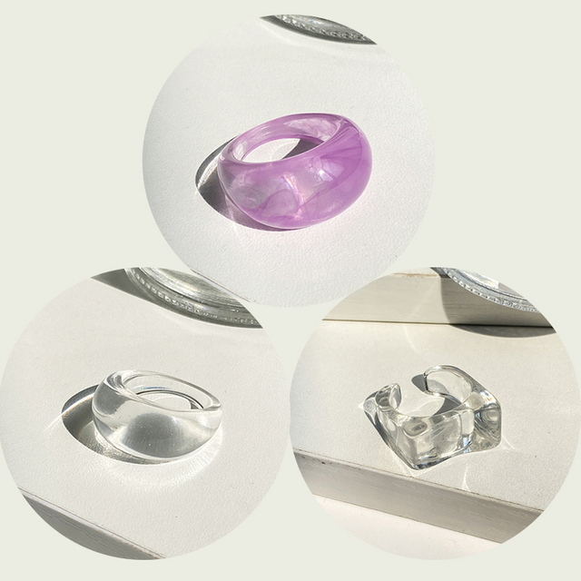 17KM Zestaw 3 koreańskich pierścieni geometrycznych z przezroczystą żywicą akrylową dla modnych kobiet - biżuteria z kryształem 2021 - Wianko - 29