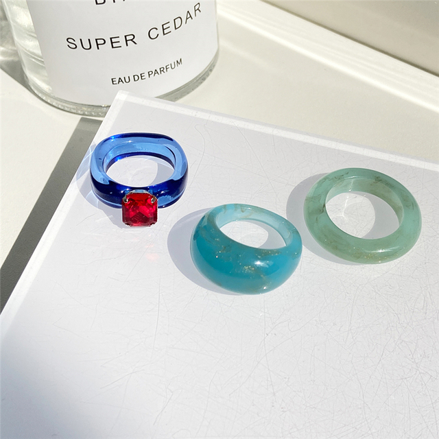 17KM Zestaw 3 koreańskich pierścieni geometrycznych z przezroczystą żywicą akrylową dla modnych kobiet - biżuteria z kryształem 2021 - Wianko - 17