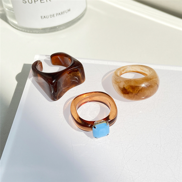 17KM Zestaw 3 koreańskich pierścieni geometrycznych z przezroczystą żywicą akrylową dla modnych kobiet - biżuteria z kryształem 2021 - Wianko - 2