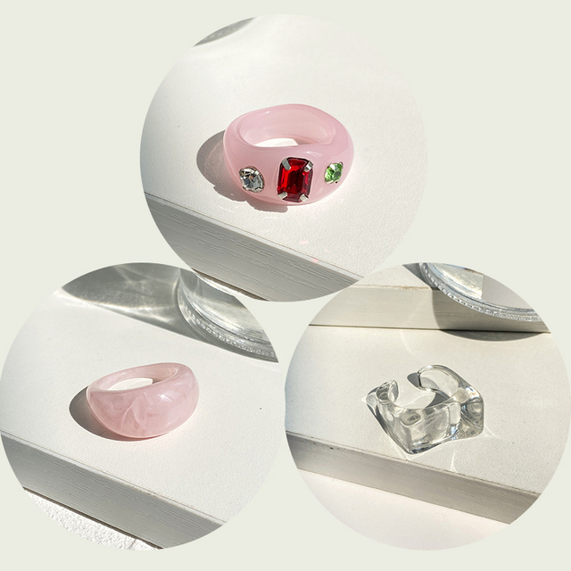 17KM Zestaw 3 koreańskich pierścieni geometrycznych z przezroczystą żywicą akrylową dla modnych kobiet - biżuteria z kryształem 2021 - Wianko - 34