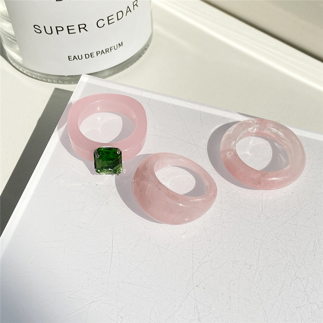 17KM Zestaw 3 koreańskich pierścieni geometrycznych z przezroczystą żywicą akrylową dla modnych kobiet - biżuteria z kryształem 2021 - Wianko - 4