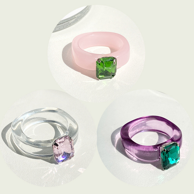 17KM Zestaw 3 koreańskich pierścieni geometrycznych z przezroczystą żywicą akrylową dla modnych kobiet - biżuteria z kryształem 2021 - Wianko - 26
