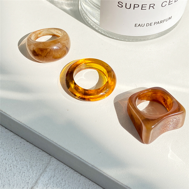 17KM Zestaw 3 koreańskich pierścieni geometrycznych z przezroczystą żywicą akrylową dla modnych kobiet - biżuteria z kryształem 2021 - Wianko - 7