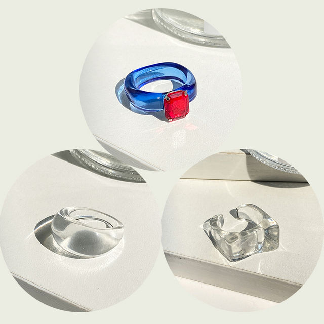 17KM Zestaw 3 koreańskich pierścieni geometrycznych z przezroczystą żywicą akrylową dla modnych kobiet - biżuteria z kryształem 2021 - Wianko - 31